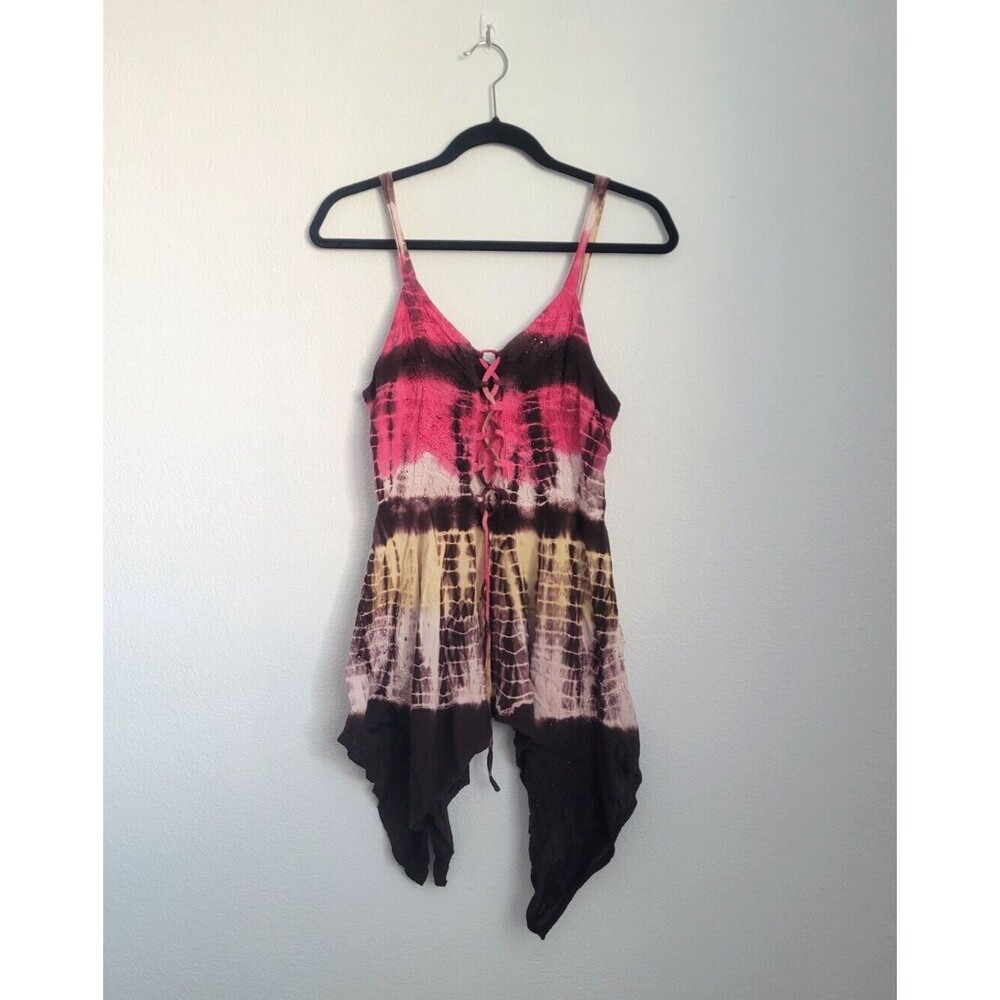 Y2K Boho Hippie Babydoll Tie Dye Cami Top Sz S Handkerchief Hem Fairy Whimsical